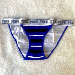 NWT Victoria’s Secret PINK Striped Graphic Low Rise Bikini Panties SZ Small Blue